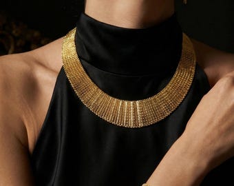 Conjunto de joyas Aurelia bañadas en oro, collar, pulsera y pendientes de plata de ley 925 bañados en oro de 22 quilates, joyería de lujo de Oriente Medio.