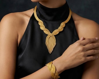 Conjunto de joyas Melora bañadas en oro, collar, pulsera y pendientes de plata de ley 925 bañados en oro de 22 quilates, joyería de lujo de Oriente Medio.