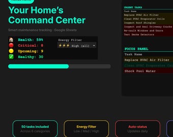 Home Maintenance Tracker & Binder | Google Sheets Template | ADHD-Friendly | 50 Tasks | Automated