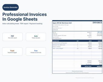Contractor Invoice Generator | Google Sheets | PDF Export, Payment Tracking