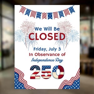 Closed 4th of July Sign, Printable Independence Day Business Sign