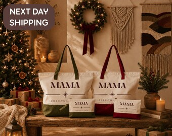 Mama Christmas Tote, Christmas Crew Bag, Gift For Mom Tote, Holiday Mama Bag, Christmas Mom Tote, Festive Holiday Bag, Christmas Gift Tote