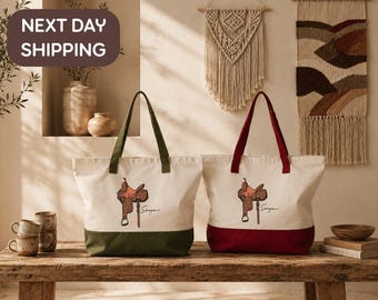 Custom Western Saddle Gift Tote, Horse Rider Birthday Celebration Bag, Equestrian Riding Club Event Tote, Ranch Horse Competition Party Bag
