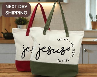 Jesus Faith Tote Bag With Scripture Text, Christian Canvas Tote Bag For Believers, Church Use And Daily Faith Inspired Carry