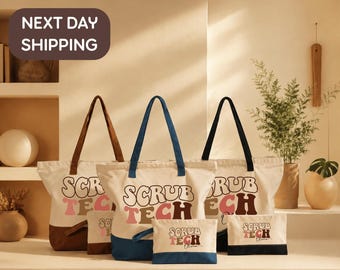 Scrub Tech Canvas Tote Bag, Personalized Medical Staff Gift, Healthcare Professional Tote, Surgery Team Bag, Custom Name Work Bag for Nurses
