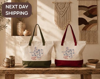 Texas Travel Adventure Tote, State Landmark Tour Bag, Lone Star Vacation Tote, Southern Road Trip Event Bag, Texas Explorer Gathering Tote