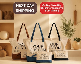 Custom Logo Image Text Tote, Personalized Print Upload Bag, Business Artwork Design Tote, Company Brand Message Bag, Event Print Gift Bag