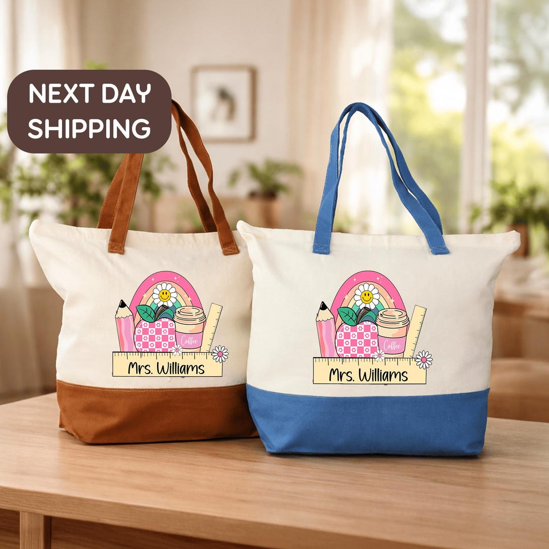 Personalized Teacher Tote Bag, Custom Name Tote Bag, Teacher Gift Tote ...