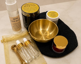 Moroccan Hammam Spa Kit | Black Soap, Rhassoul Clay, Rose Water, Oud Oil, Kessa