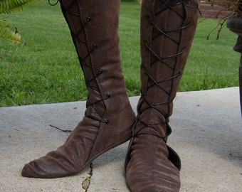 RESERVED ORDER--- Tall Soft Leather Renaissance Boots--- New Optional Thick Sole-- Lace Up, w/Pointed Toe---Unisex---Made To Order