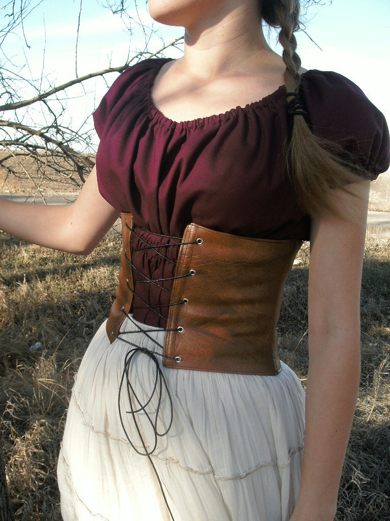 Leather Waist Cincher Corset with Boning--- Custom Made to Order---  Renaissance, Viking, Swedish, Historical, Peasant, Medieval, etc