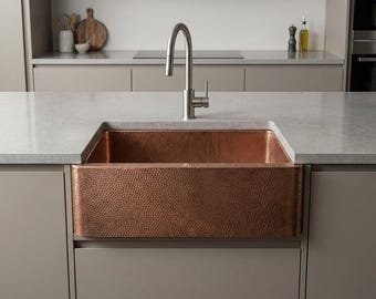 Handmade Hammered Copper Farmhouse Sink – Apron Front, Single Bowl