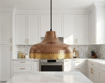 Hand Hammered Copper Pendant Light, Gold Patina Kitchen Island Hanging Lamp