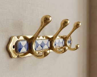 Handmade Moroccan Brass Wall Hook Rack – Boho Inlay Entryway Organizer