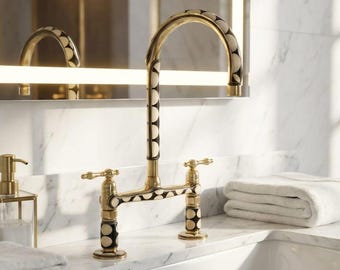 Grifo de latón de lujo con incrustaciones de resina en blanco y negro, grifo de lavabo de gran alcance