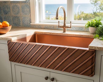 Handmade Hammered Copper Farmhouse Sink – Rustic Apron Front Kitchen Basin