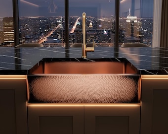 Hand Hammered Copper Farmhouse Sink – Apron Front, Artisan Crafted