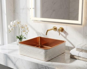 Hammered Copper Vessel Sink | Artisan Bathroom Basin, Farmhouse Vanity Sink