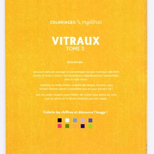 May include: A yellow coloring book titled "VITRAUX TOME 2" with text in French. The book features illustrations of Disney and Pixar characters. The cover includes the text "COLORIAGES & myst&egrave;res" and the publisher's logo.