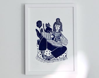 Linoldruck „Smash“ – handgedruckte, feministische Kunst