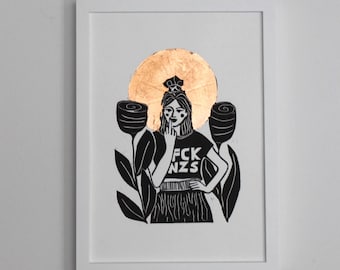 Linoldruck „Daughter of Resistance“ – veredelte, handgedruckte Kunst mit Haltung