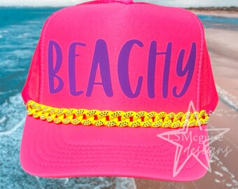 Beachy Summer Neon Trucker Hat Bling Chain