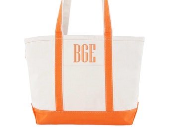 Personalized Orange Trim Canvas Medium Boat Tote Bag