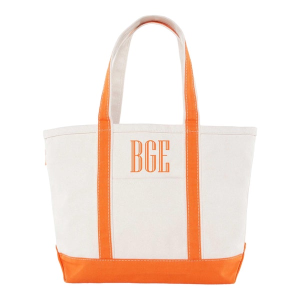 Personalized Orange Trim Canvas Medium Boat Tote Bag