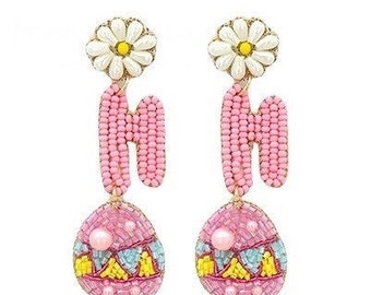 Easter Hop and Egg Beaded Earrings