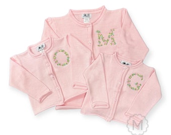 Light Pink Floral Initial Cardigan Sweater