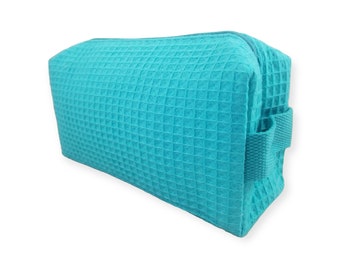 Personalized Tropical Blue Aqua Small Waffle Weave Cosmetic Bag for Toiletries & Makeup