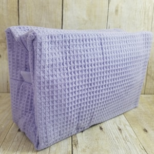 Personalized Lilac Purple Large Waffle Weave Cosmetic Bag for Toiletries & Makeup