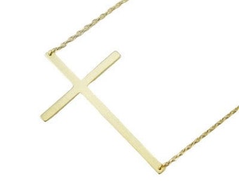 Gold Large Sideways Cross Necklace