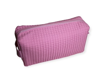 Personalized Light Pink Small Waffle Weave Cosmetic Bag for Toiletries & Makeup