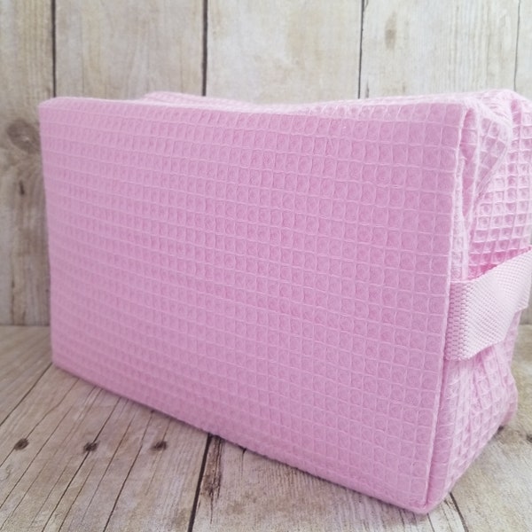 Monogrammed Large Waffle Weave Cosmetic Bag / Personalized Makeup Bag / Graduation Gift / Wedding Gift / Bridesmaid Gift