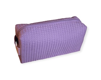 Personalized Lavender Small Waffle Weave Cosmetic Bag for Toiletries & Makeup