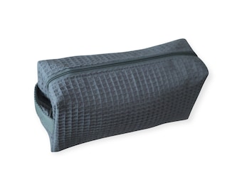 Personalized Gray Small Waffle Weave Cosmetic Bag for Toiletries & Makeup