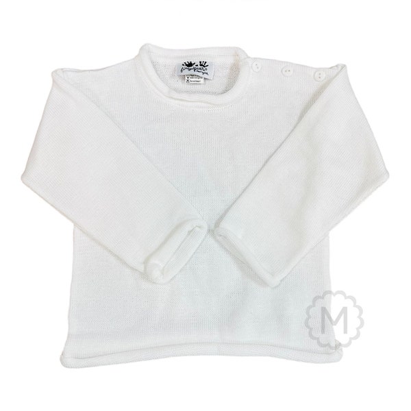 Personalized White Roll Neck Pullover Sweater for Infants and Toddlers