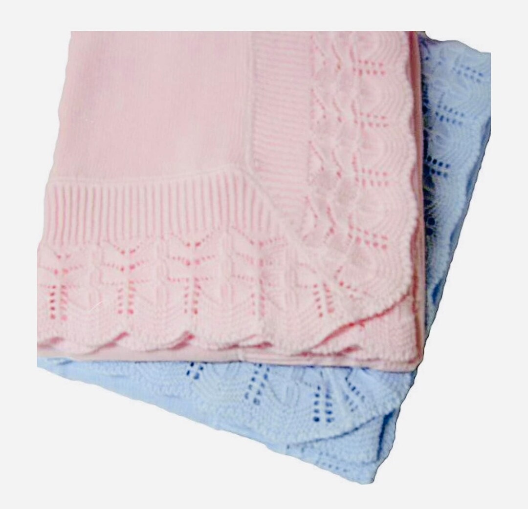 The Proper Peony Layette Baby Receiving Blankets - White with Blue or Pink Embroidery - Scallop Dots main image 0