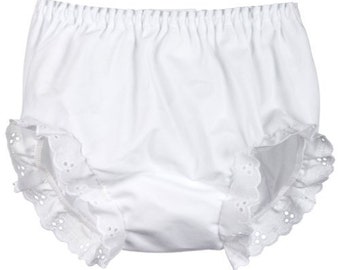 Blank Classic White Eyelet Lace Trim Diaper Cover Bloomers for Embroidery