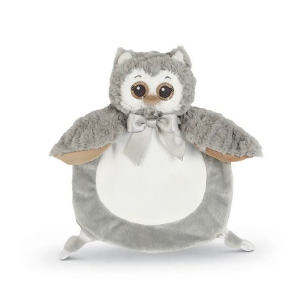 Personalized Wee Lil Owlie Owl Blankie Lovie by Bearington Baby in Grey