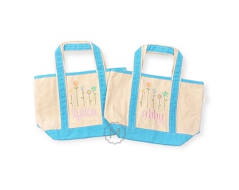 Personalized Spring Flowers Embroidery Design on Handy Open Top Tote Bag