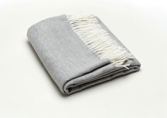 Personalized Light Gray Fringed Herringbone Throw Blanket by A Soft Idea Etsy