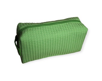 Personalized Lime Green Small Waffle Weave Cosmetic Bag for Toiletries & Makeup