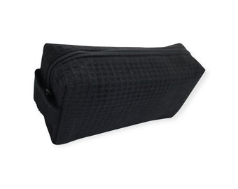 Personalized Black Small Waffle Weave Cosmetic Bag for Toiletries & Makeup