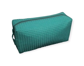 Personalized Caribbean Green Small Waffle Weave Cosmetic Bag for Toiletries & Makeup