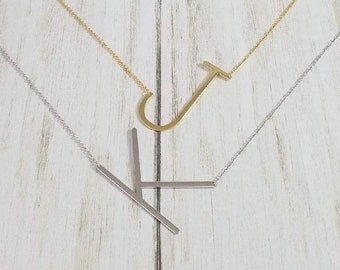 Large Single Initial Necklace / Gold Letter Necklace / Silver Letter Necklace / Bridesmaid / Mother / Graduation / Anniversary / Teacher