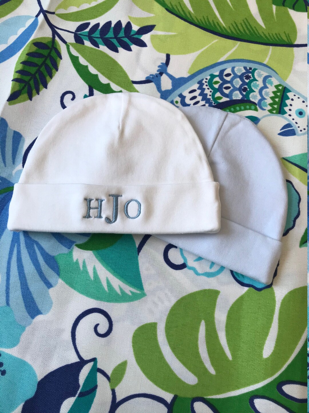 Personalized Blue and White Infant Hat / Monogrammed Baby Newborn Hat ...