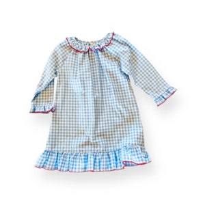 75% OFF * Personalized Girls Blue Gingham Nightgown with Ruffle Edging and Red Trim