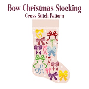 Bow Christmas Stocking Cross Stitch Pattern, Needlepoint (PDF Chart), DIY Christmas craft